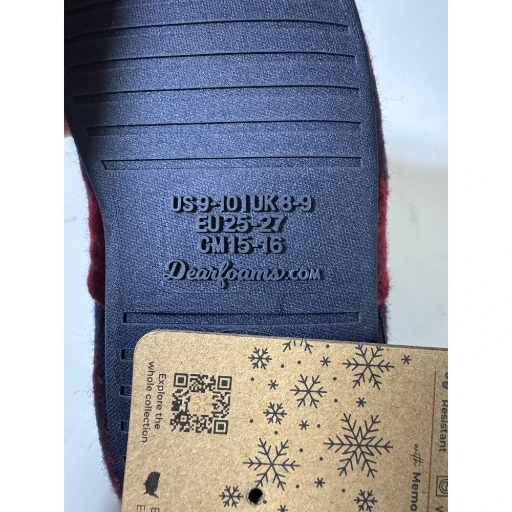 Dearfoams Kids Cozy‎ Comfort Plaid Lil Bear Slippers Size 9 10 Toddler